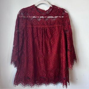 Burnt Orange Bell Sleeve Keyhole Back Blouse Lace Women’s Whimsigoth Sz Large